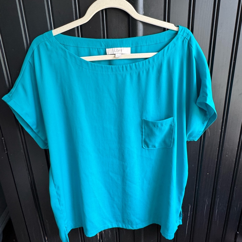 LOFT Turquoise Blouse with Pocket Detail